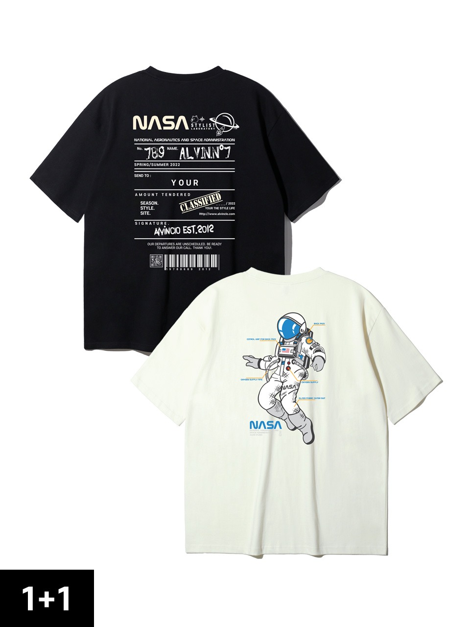 [2PACK]  NASA 우주인 반팔티 CLASSIFIED 오버핏 반팔티 2종 패키지